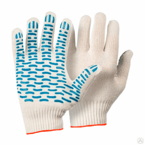 Перчатки рабочие защитные трикотажные с ПВХ покрытием белые (волна, 4 нити, 10 класс, универсальный