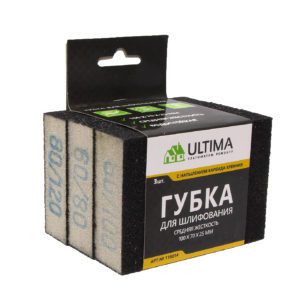 118014 Губка для шлиф Ultima,100х70х25 мм, сред, P6080, P60100, P80120 (комп - 3шт, 1 кор- 100 комп)