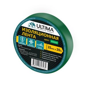 ULTIMA, лента изоляционная ПВХ, 15мм х 20м, цвет зеленый (1 кор. - 200шт. / 1 уп - 10шт )