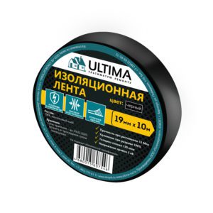 ULTIMA, лента изоляционная ПВХ, 19мм х 10м, цвет черный (1 кор. - 160шт./ 1 уп - 8шт.)