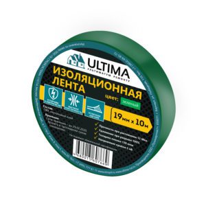 ULTIMA, лента изоляционная ПВХ, 19мм х 10м, цвет зеленый (1 кор. - 160шт./ 1 уп - 8шт.)