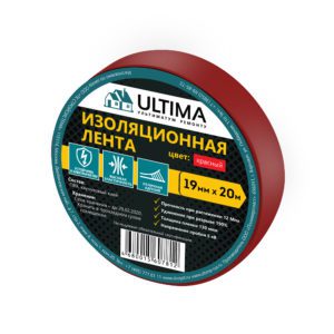 ULTIMA, лента изоляционная ПВХ, 19мм х 20м, цвет красный (1 кор. - 160шт./ 1 уп - 8шт.)