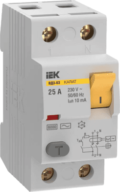 Выключатель дифференциального тока (УЗО) 2п 25А 10мА ВД1-63 АС(Электромеханическое)