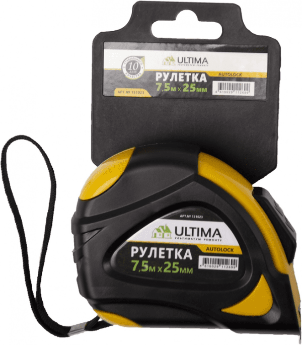 Рулетка Ultima, AutoLock, 7,5 м х 25 мм, обрезиненный корпус, автомат. фиксация