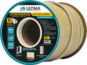 Ultima D 40, 14х12 мм уплотнитель самоклеящийся, Белый, (1уп-6шт)