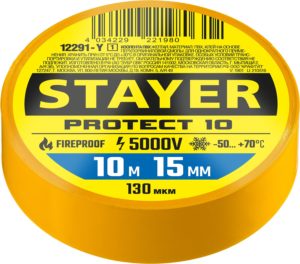Изолента ПВХ желтая 15 мм х 10 м, 5 000 В, STAYER PROTECT-10 Professional (12292-Y)