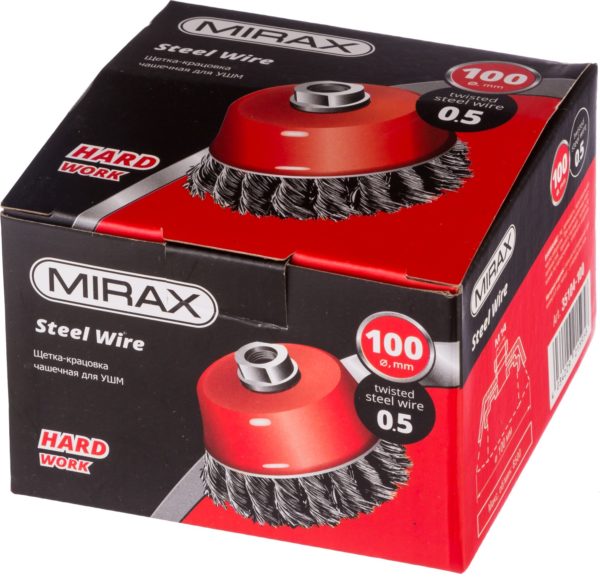 Чашечная щетка-крацовка для УШМ MIRAX 100 мм, жгутированная стальная проволока 0.5 мм (35104-100)