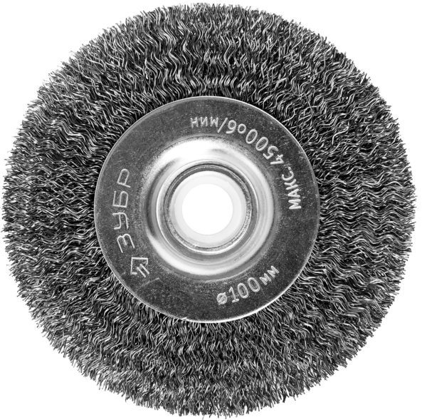 Щетка дисковая для УШМ ЗУБР 100 мм, витая, стальная проволока 0.3 мм, Профессионал (35185-100)