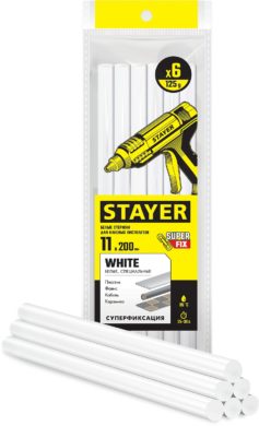 Клеевые стержни STAYER White, белые, 11 х 200 мм, 6 шт, Professional (2-06821-W-S06)