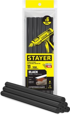 Клеевые стержни STAYER Black, чёрные, 11 х 200 мм, 6 шт, Professional (2-06821-D-S06)