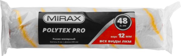 Малярный ролик MIRAX POLYTEX PRO, 48 х 240 мм, бюгель 8 мм, ворс 12 мм, полиакрил/полиэстер