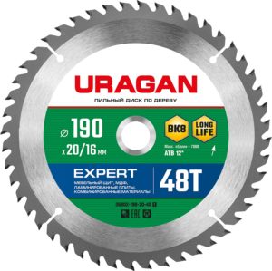 Пильный диск по дереву URAGAN Expert, 190 х 20/16 мм, 48Т (36802-190-20-48)